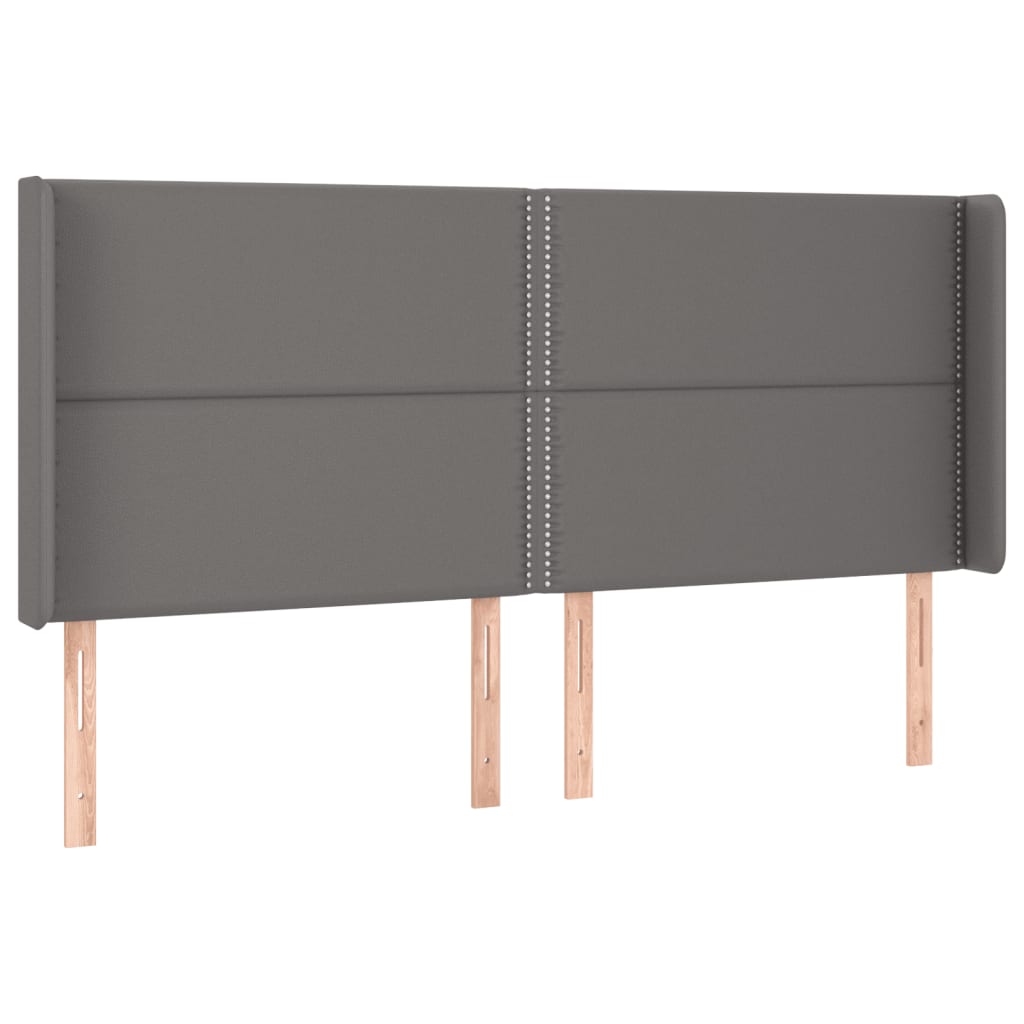 sengegavl med LED-lys 203x16x118/128 cm kunstlæder grå