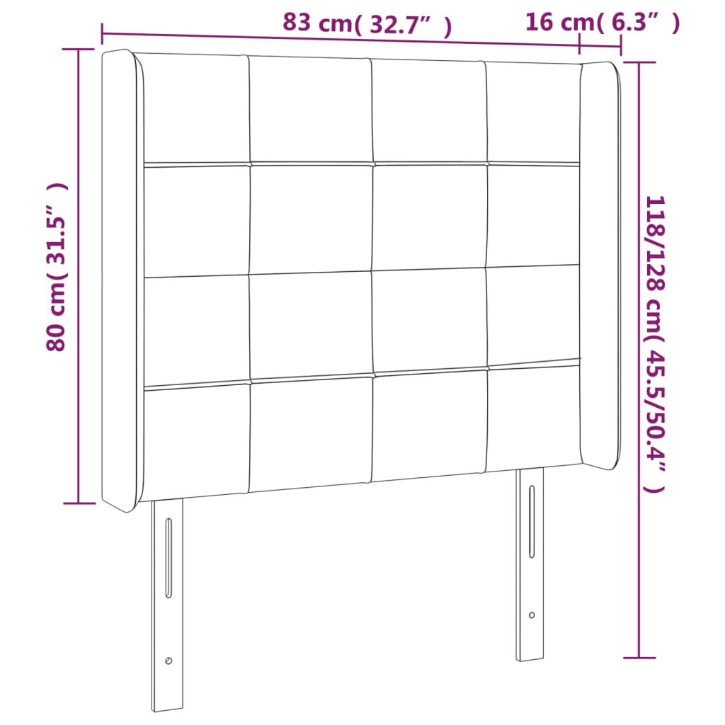 sengegavl med LED-lys 83x16x118/128 cm stof sort