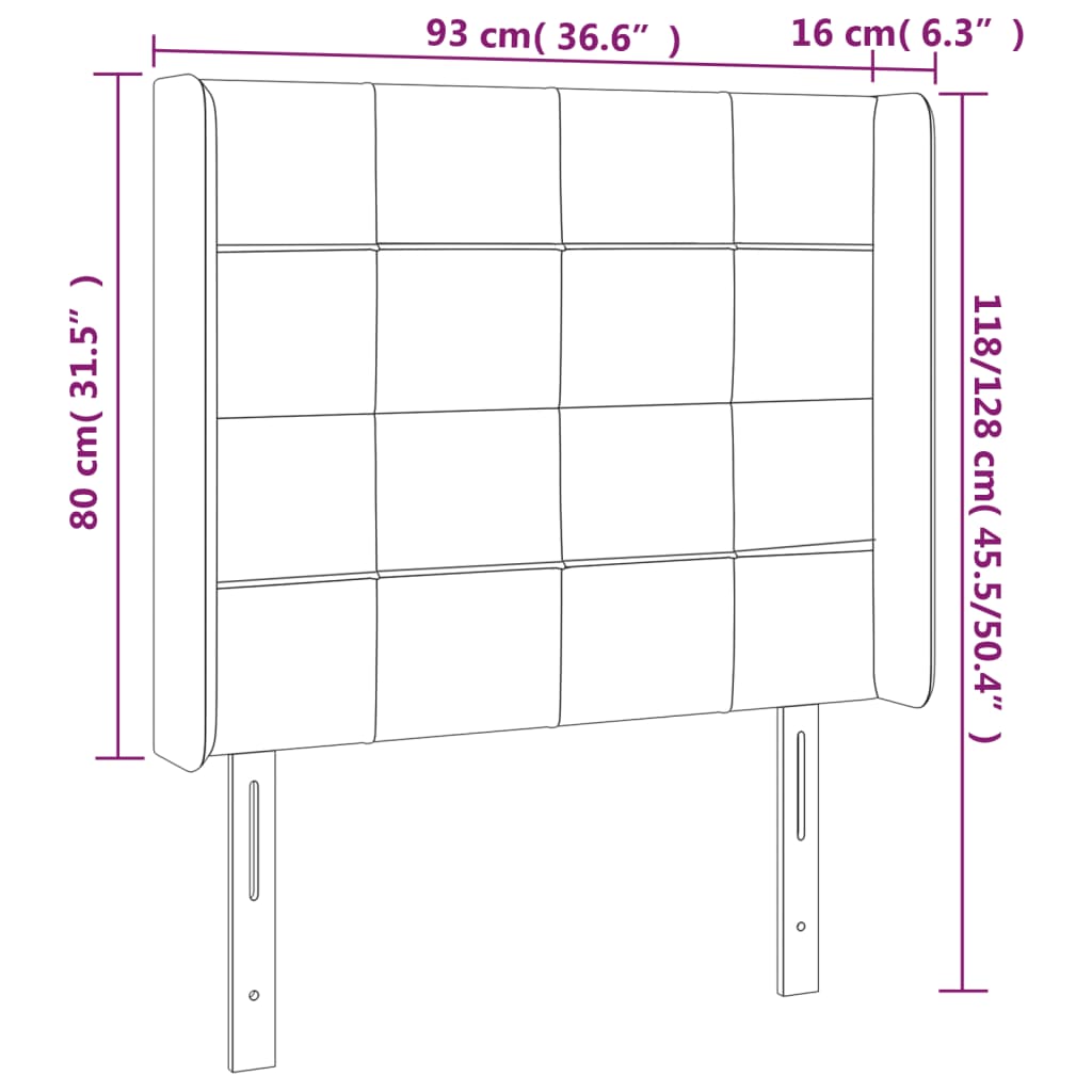 sengegavl med LED-lys 93x16x118/128 cm stof cremefarvet