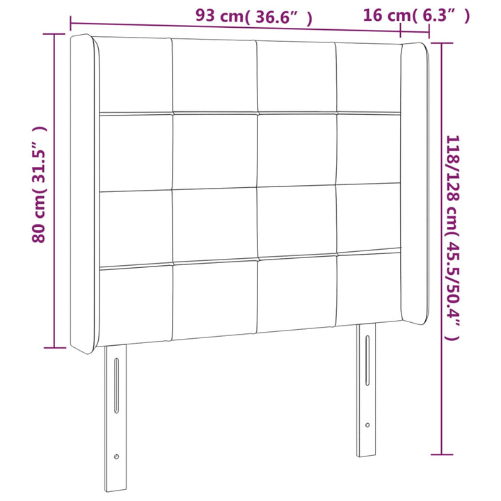 sengegavl med LED-lys 93x16x118/128 cm stof cremefarvet