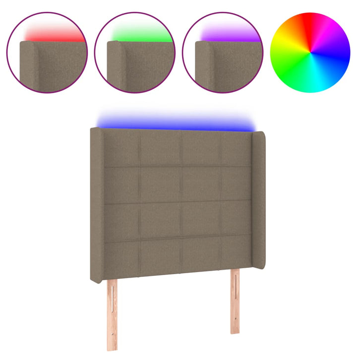 sengegavl med LED-lys 103x16x118/128 cm stof gråbrun