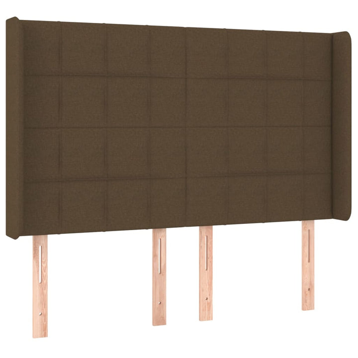 sengegavl med LED-lys 147x16x118/128 cm stof mørkebrun