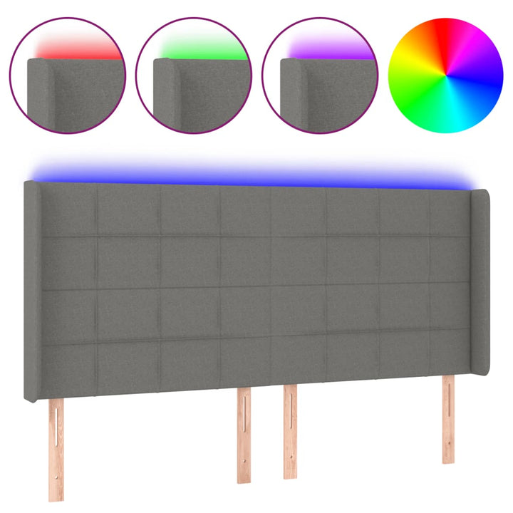 sengegavl med LED-lys 163x16x118/128 cm stof mørkegrå