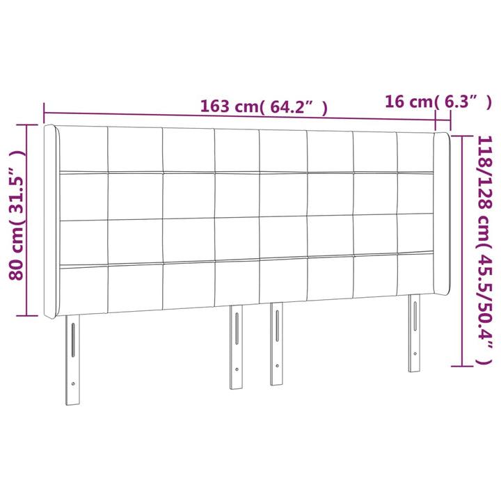 sengegavl med LED-lys 163x16x118/128 cm stof cremefarvet