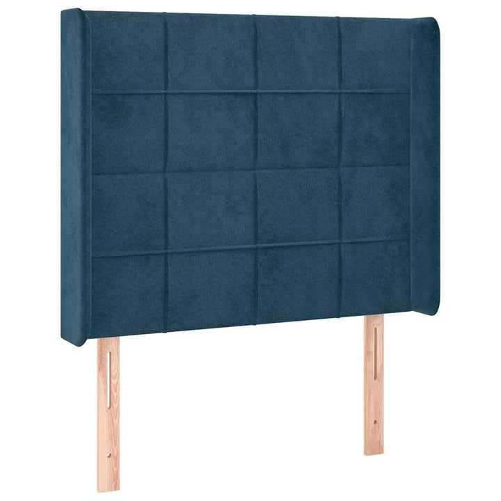 sengegavl med LED-lys 83x16x118/128 cm fløjl mørkeblå