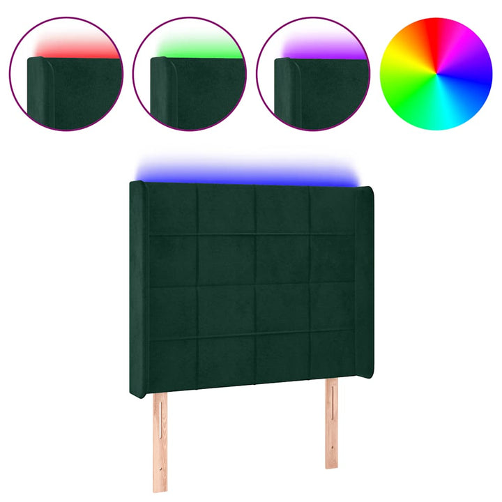 sengegavl med LED-lys 93x16x118/128 cm fløjl mørkegrøn