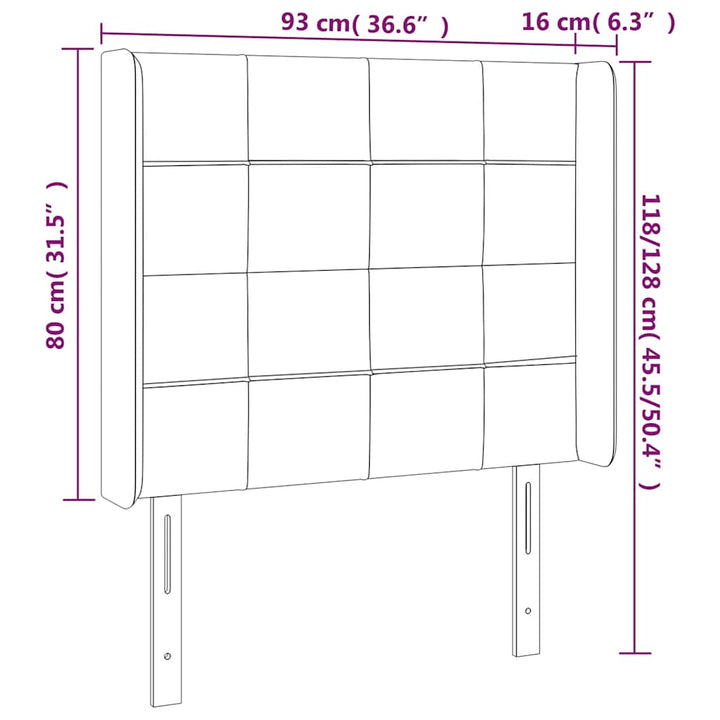sengegavl med LED-lys 93x16x118/128 cm fløjl mørkegrøn
