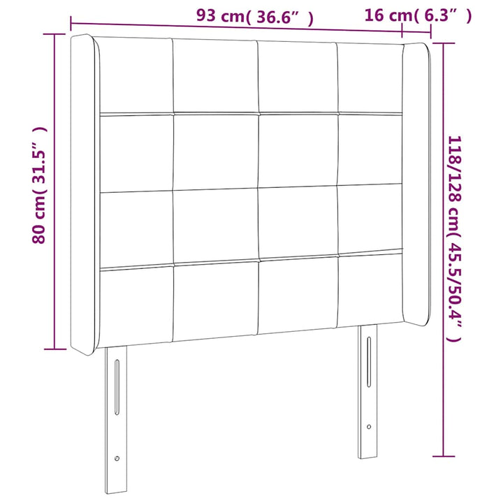 sengegavl med LED-lys 93x16x118/128 cm fløjl mørkeblå