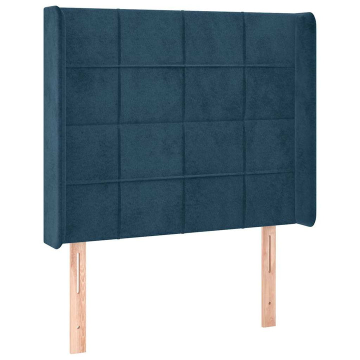 sengegavl med LED-lys 103x16x118/128 cm fløjl mørkeblå