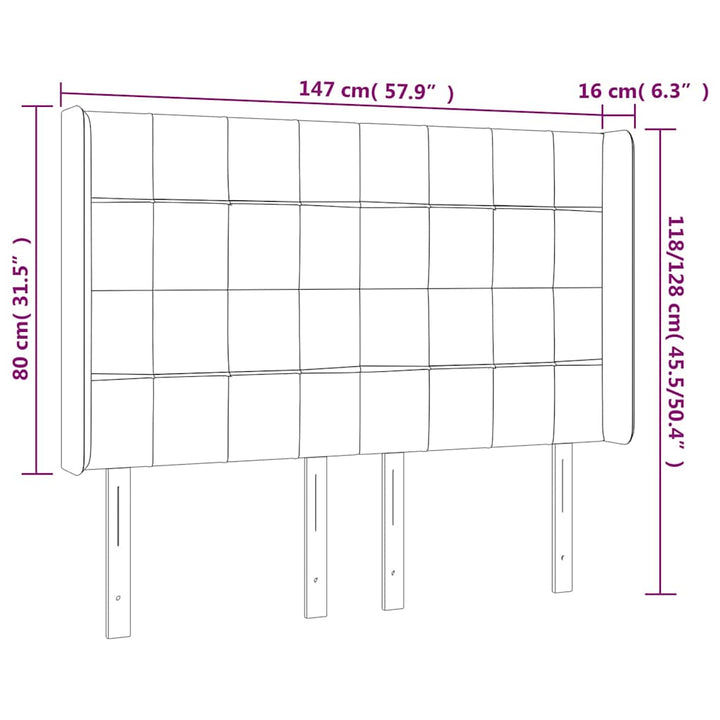 sengegavl med LED-lys 147x16x118/128 cm fløjl mørkegrøn