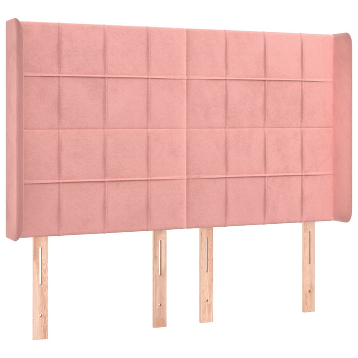 sengegavl med LED-lys 147x16x118/128 cm fløjl lyserød