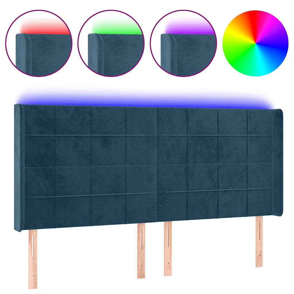 sengegavl med LED-lys 183x16x118/128 cm fløjl mørkeblå