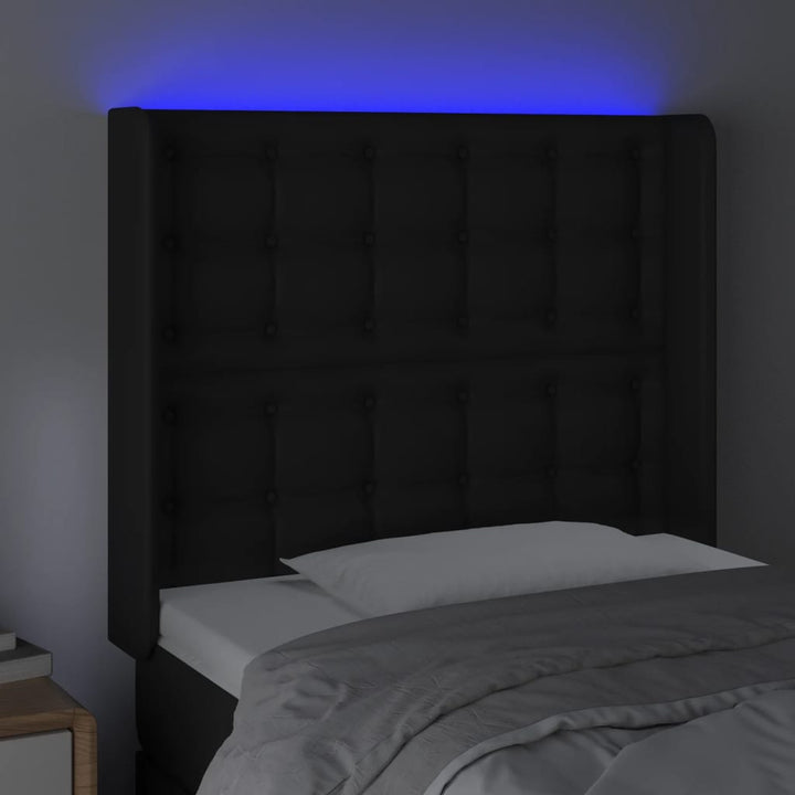 sengegavl med LED-lys 83x16x118/128 cm kunstlæder sort