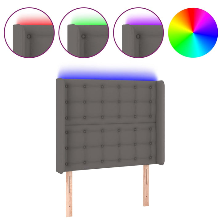 sengegavl med LED-lys 83x16x118/128 cm kunstlæder grå
