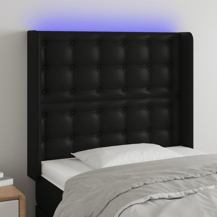 sengegavl med LED-lys 93x16x118/128 cm kunstlæder sort
