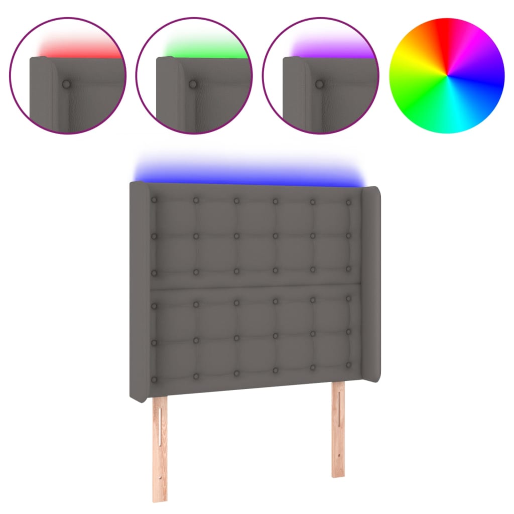 sengegavl med LED-lys 93x16x118/128 cm kunstlæder grå