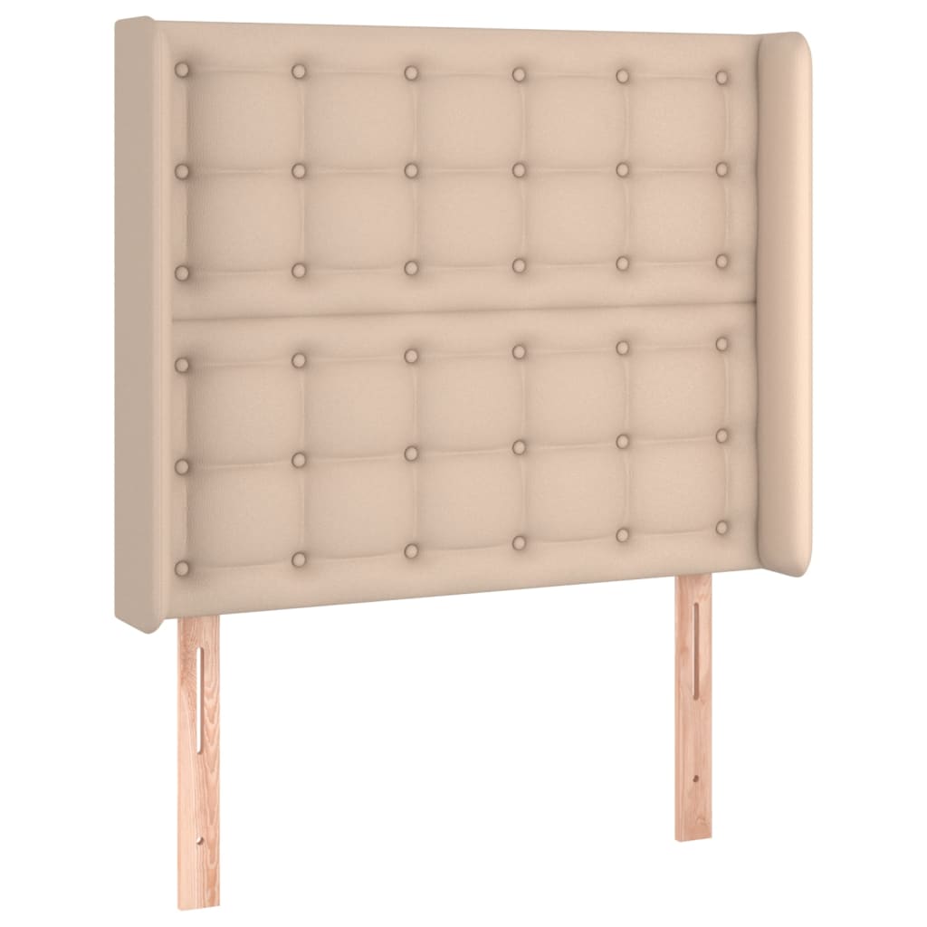 sengegavl med LED-lys 93x16x118/128 cm kunstlæder cappuccino