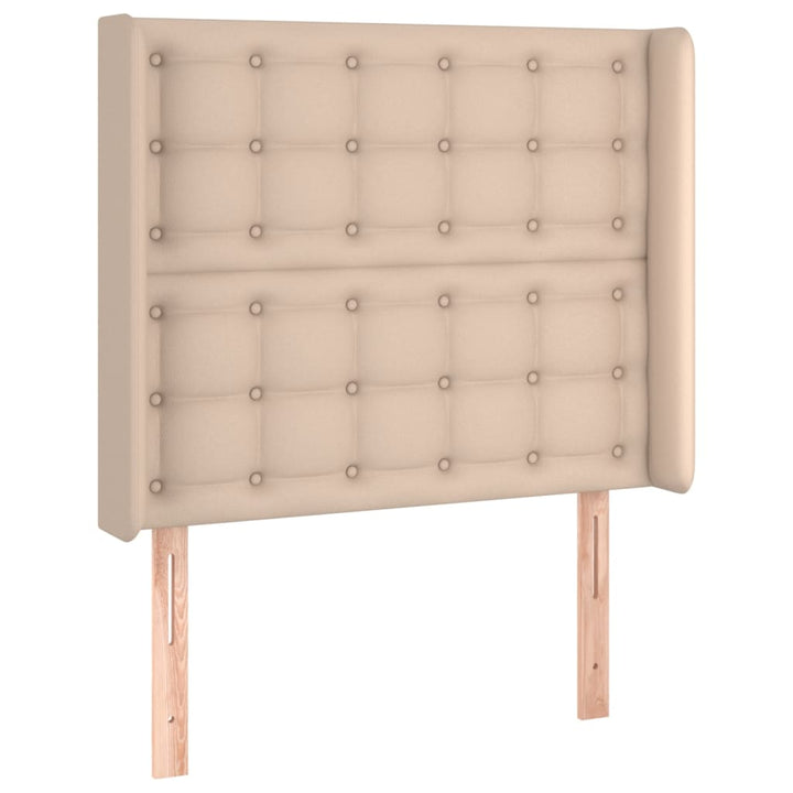 sengegavl med LED-lys 93x16x118/128 cm kunstlæder cappuccino
