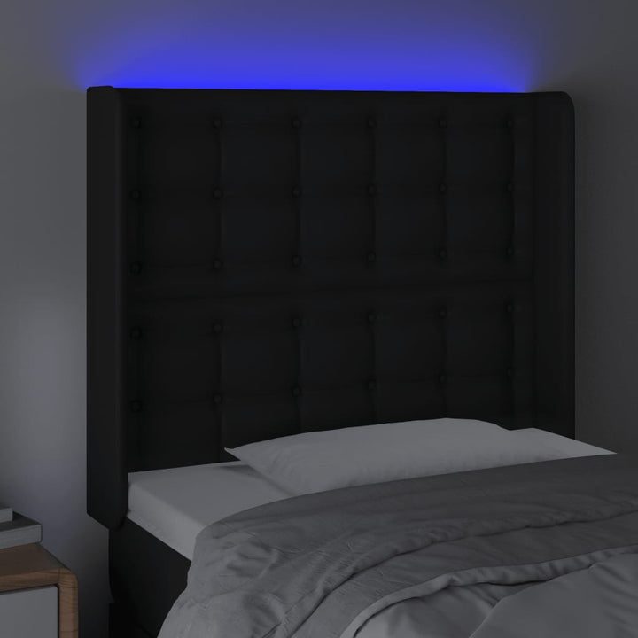 sengegavl med LED-lys 103x16x118/128 cm kunstlæder sort