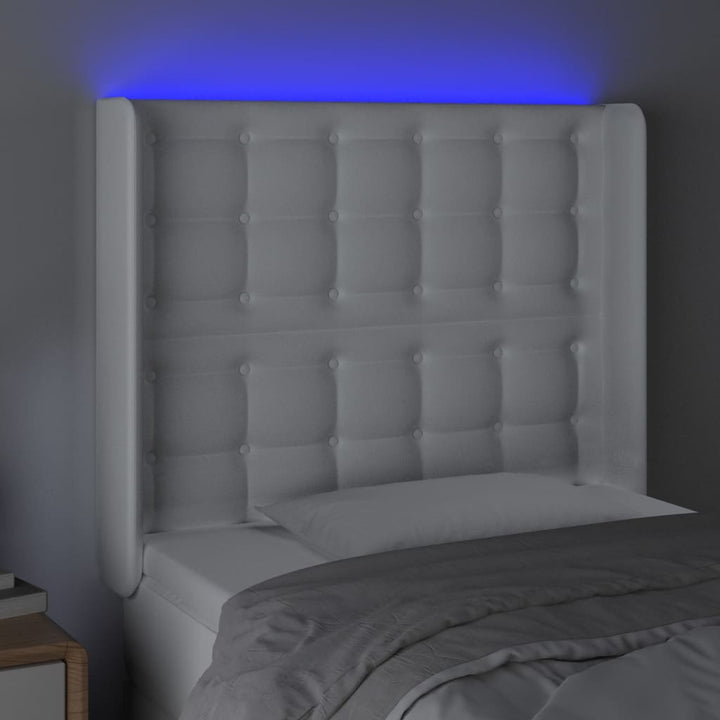sengegavl med LED-lys 103x16x118/128 cm kunstlæder hvid