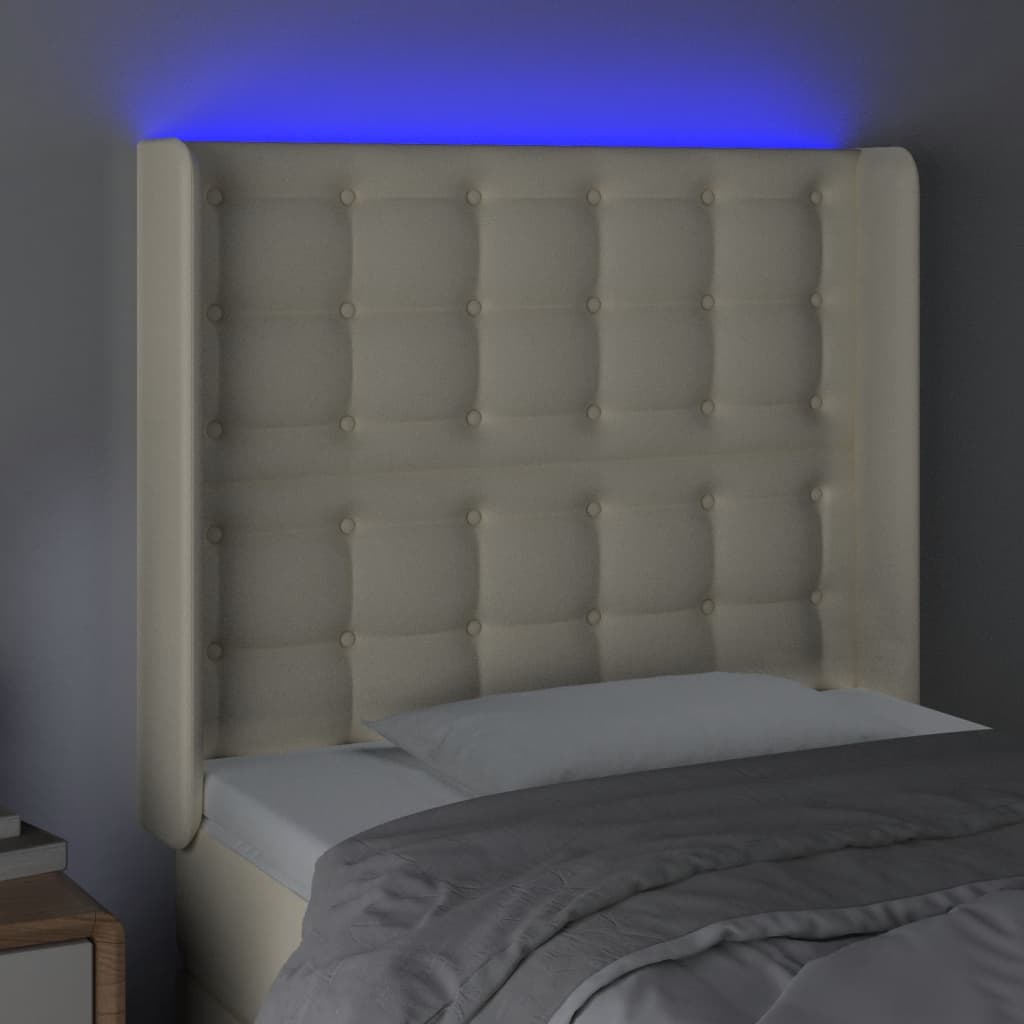 sengegavl med LED-lys 103x16x118/128 cm kunstlæder cremefarvet