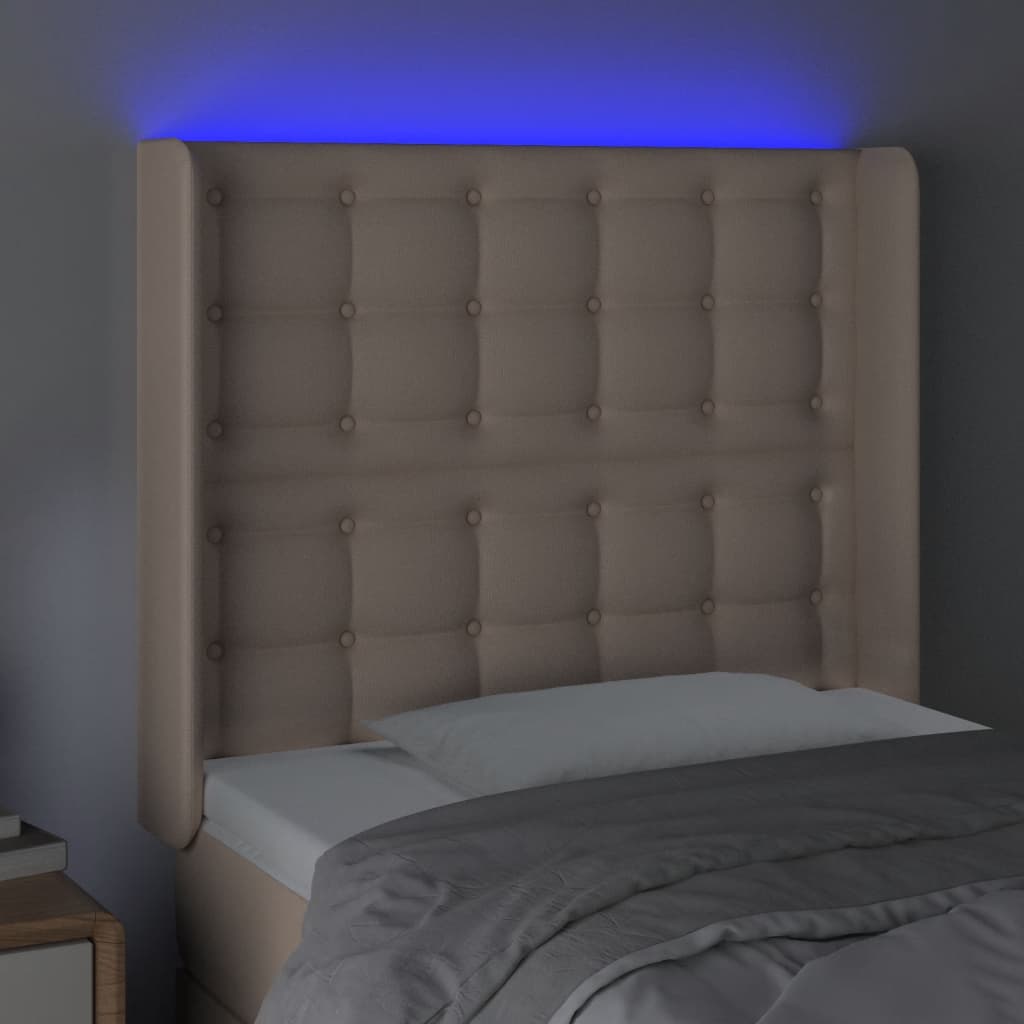 sengegavl med LED-lys 103x16x118/128 cm kunstlæder cappuccino