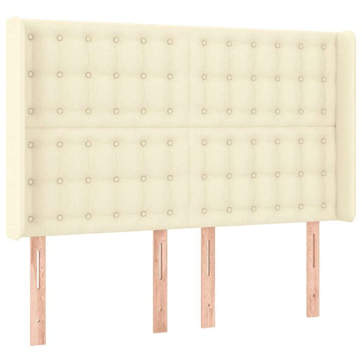 sengegavl med LED-lys 147x16x118/128 cm kunstlæder cremefarvet