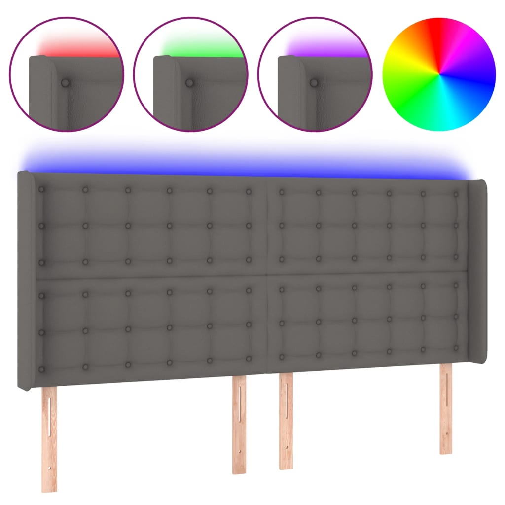 sengegavl med LED-lys 147x16x118/128 cm kunstlæder grå