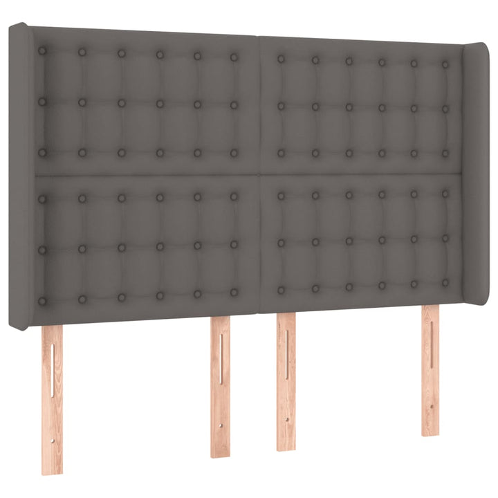 sengegavl med LED-lys 147x16x118/128 cm kunstlæder grå