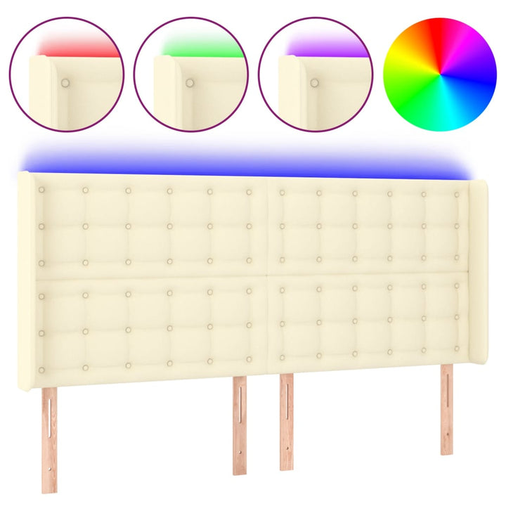 sengegavl med LED-lys 163x16x118/128 cm kunstlæder cremefarvet