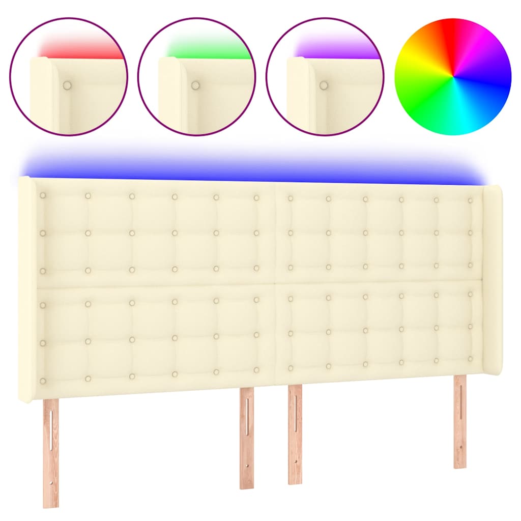 sengegavl med LED-lys 183x16x118/128 cm kunstlæder cremefarvet