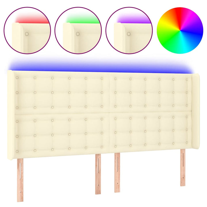 sengegavl med LED-lys 183x16x118/128 cm kunstlæder cremefarvet