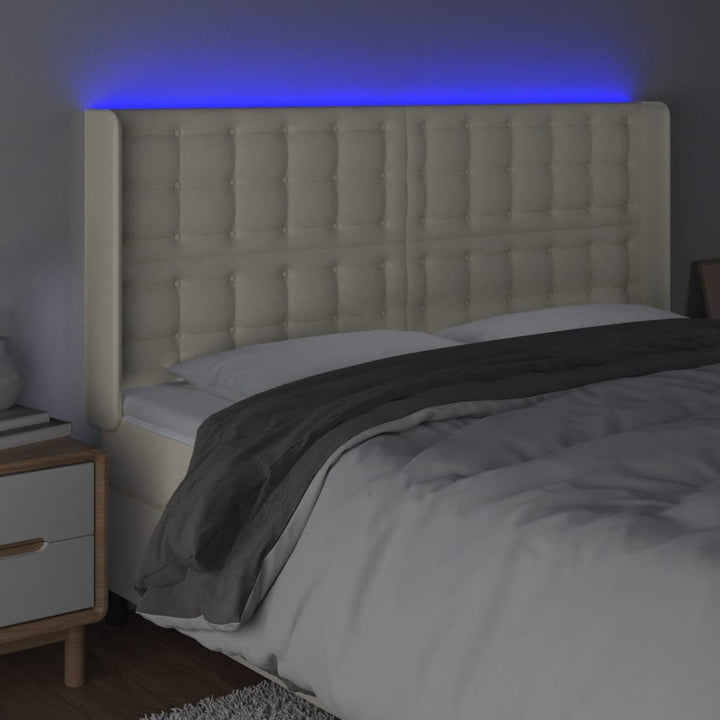sengegavl med LED-lys 183x16x118/128 cm kunstlæder cremefarvet