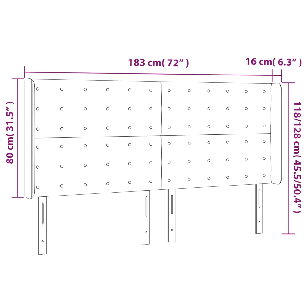 sengegavl med LED-lys 183x16x118/128 cm kunstlæder cremefarvet