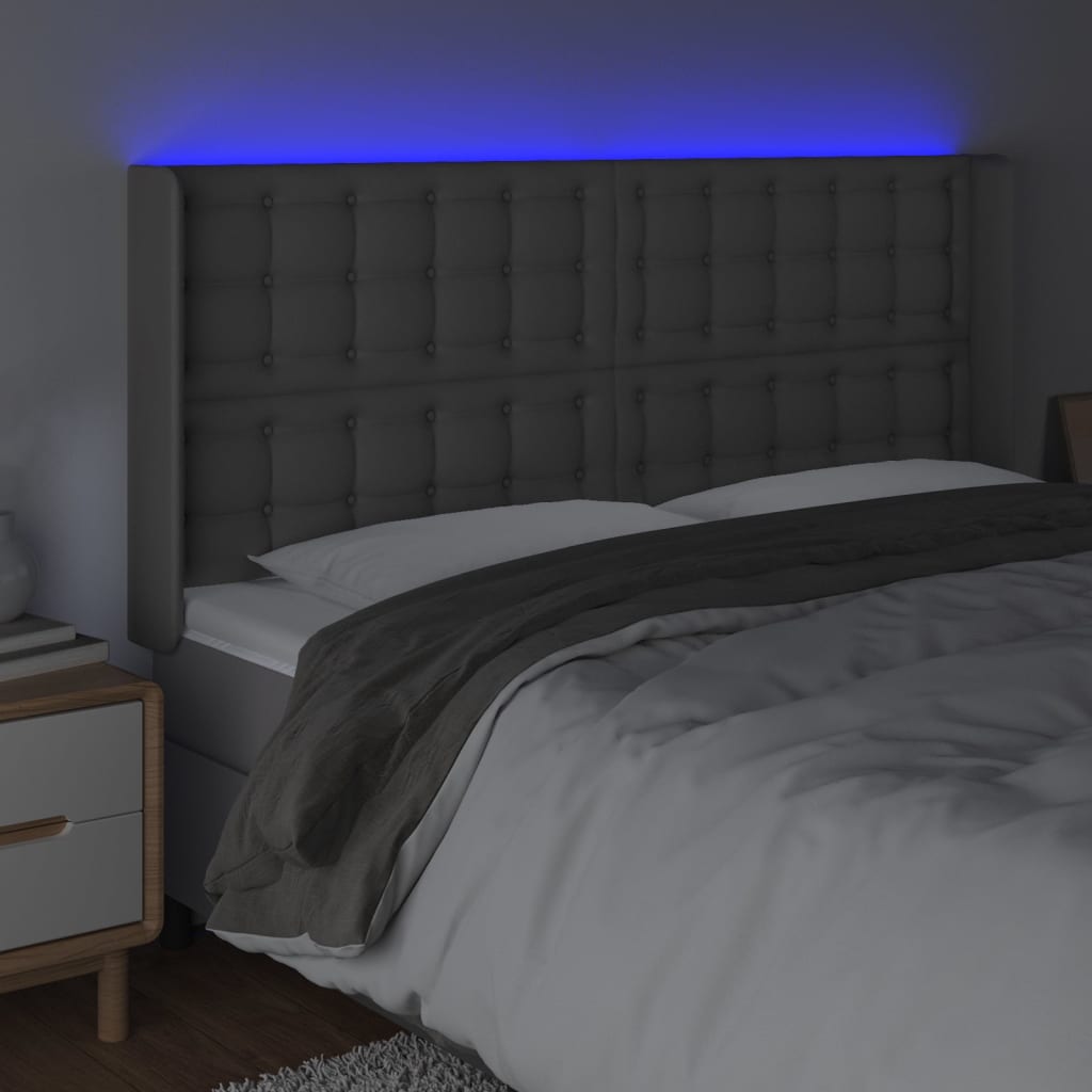 sengegavl med LED-lys 183x16x118/128 cm kunstlæder grå