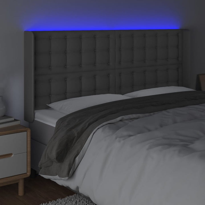 sengegavl med LED-lys 183x16x118/128 cm kunstlæder grå