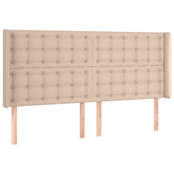 sengegavl med LED-lys 203x16x118/128 cm kunstlæder cappuccino
