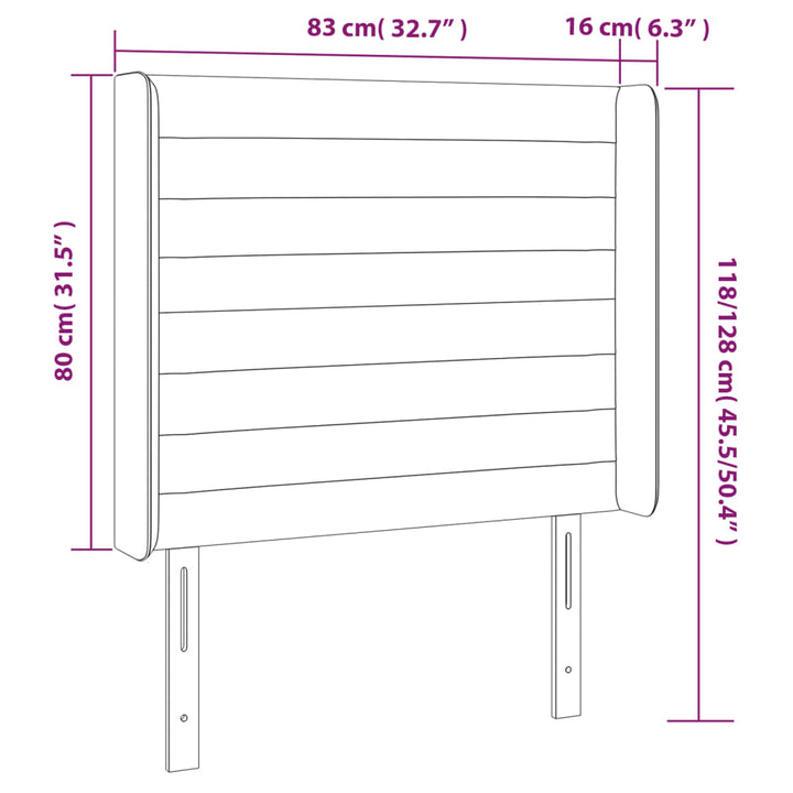 sengegavl med LED-lys 83x16x118/128 cm stof mørkebrun