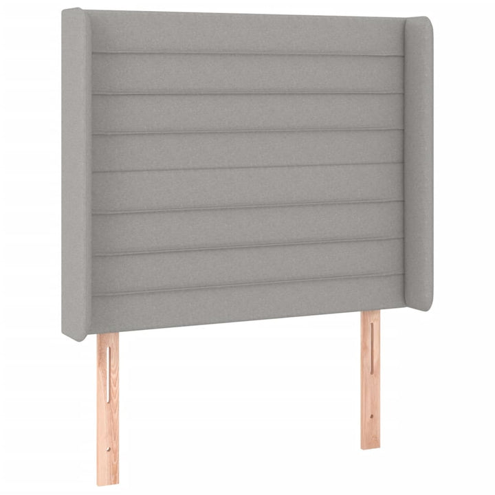 sengegavl med LED-lys 93x16x118/128 cm stof lysegrå