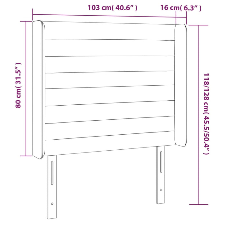 sengegavl med LED-lys 103x16x118/128 cm stof mørkegrå