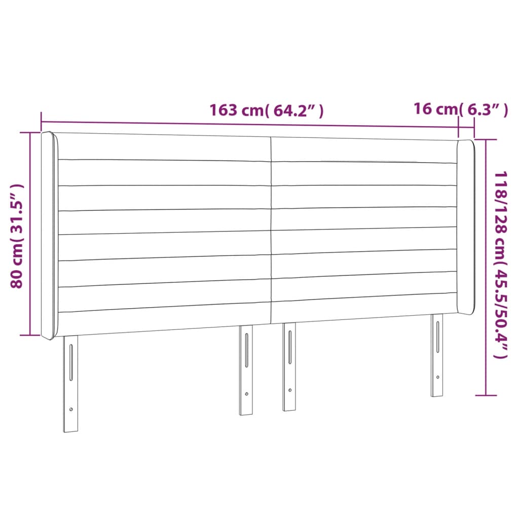 sengegavl med LED-lys 163x16x118/128 cm stof gråbrun