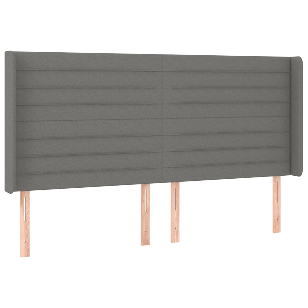 sengegavl med LED-lys 183x16x118/128 cm stof mørkegrå
