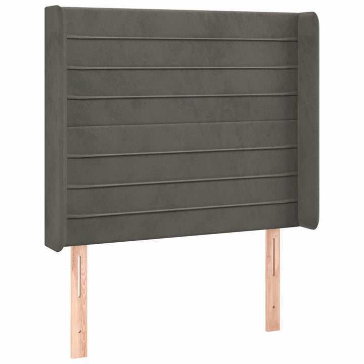 sengegavl med LED-lys 83x16x118/128 cm fløjl mørkegrå