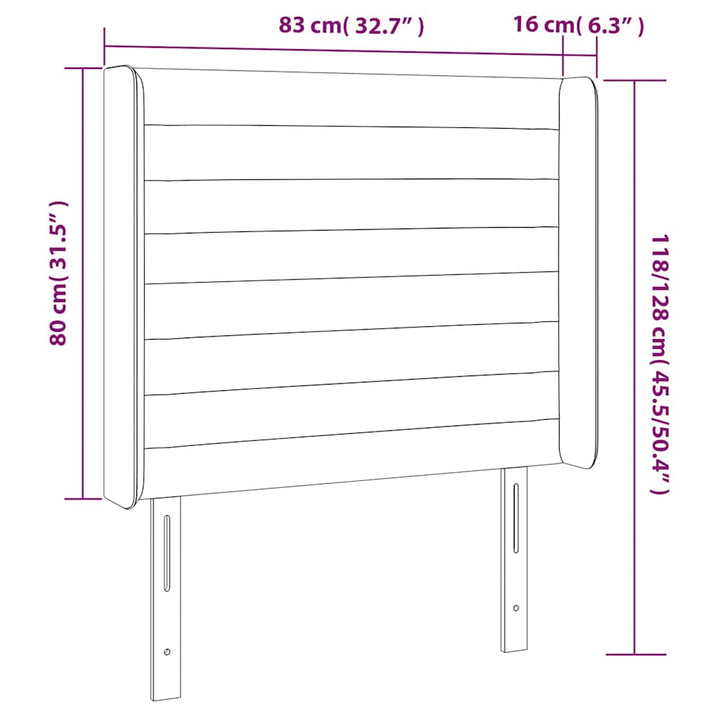 sengegavl med LED-lys 83x16x118/128 cm fløjl mørkegrå