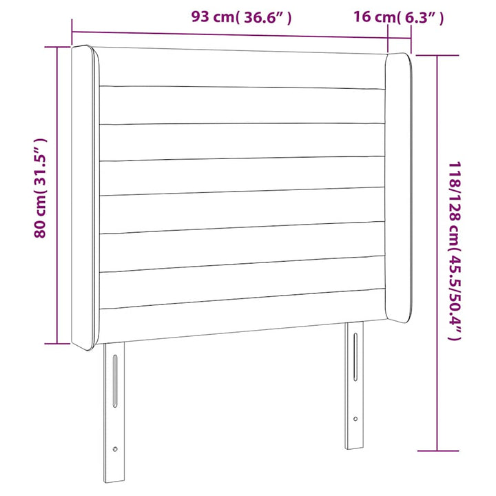 sengegavl med LED-lys 93x16x118/128 cm fløjl mørkegrøn