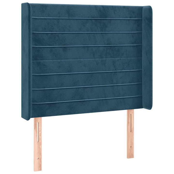sengegavl med LED-lys 93x16x118/128 cm fløjl mørkeblå