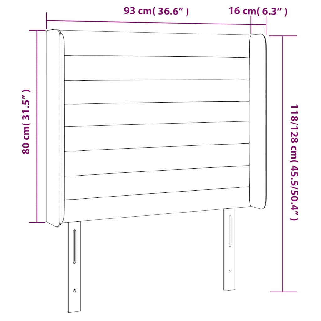 sengegavl med LED-lys 93x16x118/128 cm fløjl mørkeblå