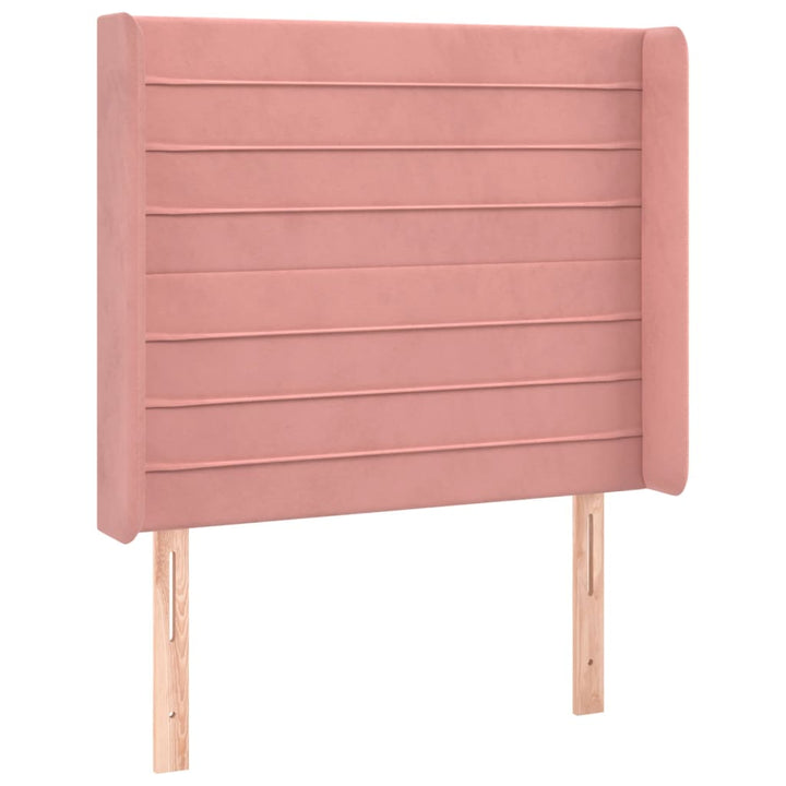 sengegavl med LED-lys 93x16x118/128 cm fløjl lyserød