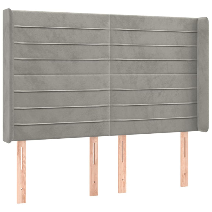 sengegavl med LED-lys 147x16x118/128 cm fløjl lysegrå