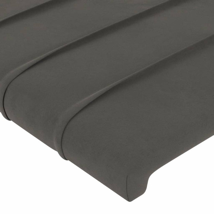 sengegavl med LED-lys 147x16x118/128 cm fløjl mørkegrå
